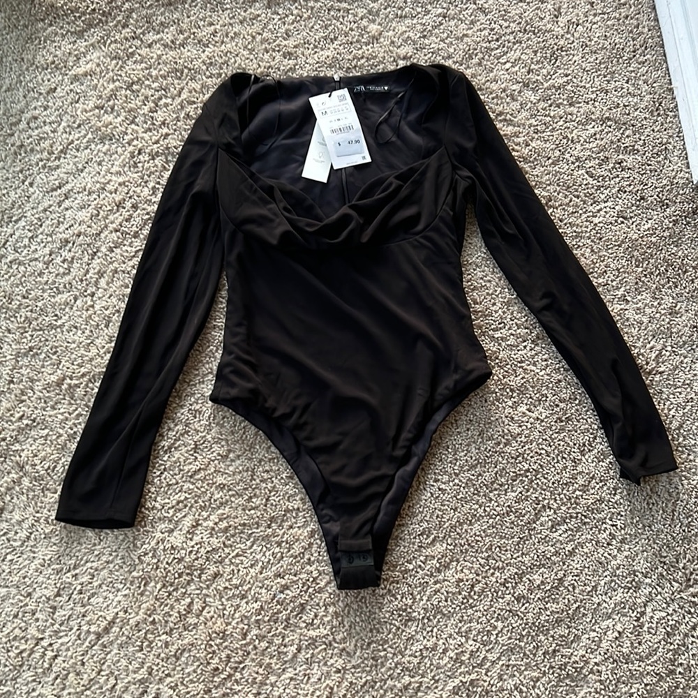 Zara bodysuit with built in bra (medium, black)